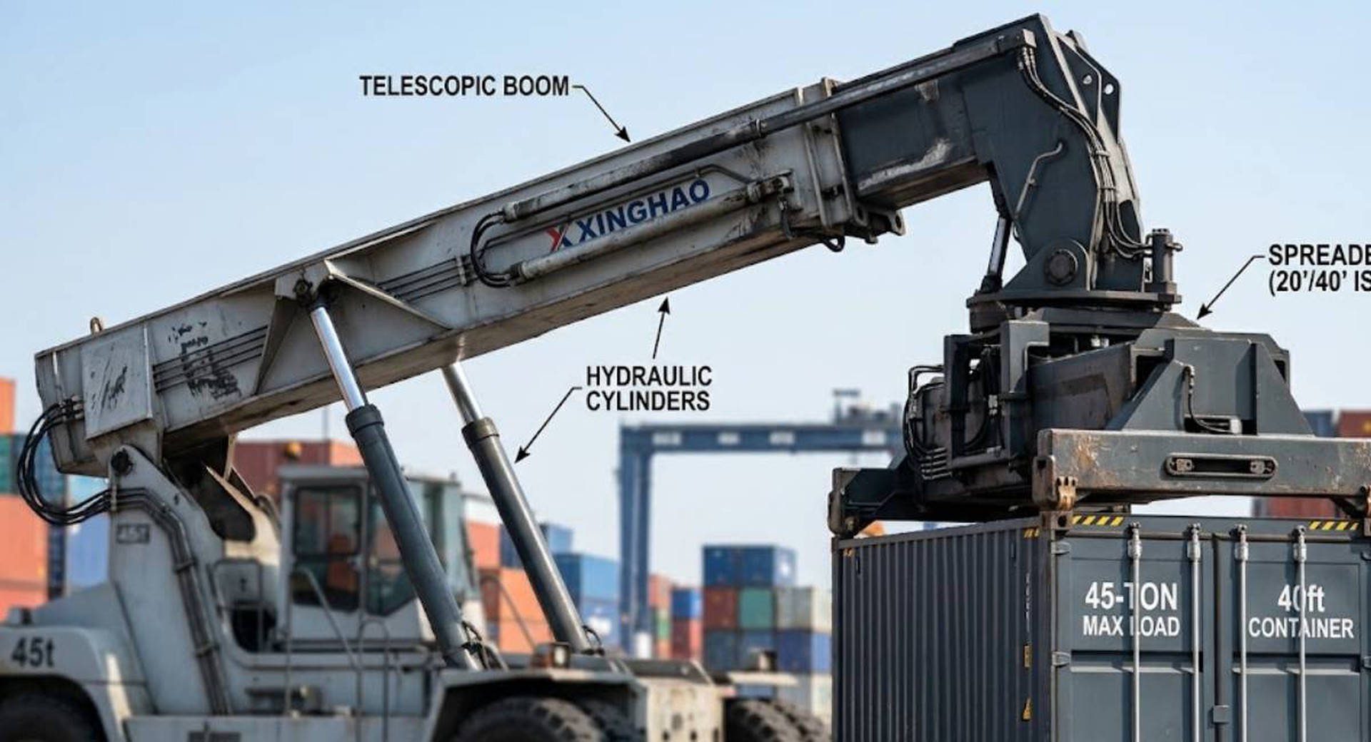 Wholesale container reach stacker 45 ton with heavy-duty spreader Wholesale container reach stacker 45 ton with heavy-duty spreader